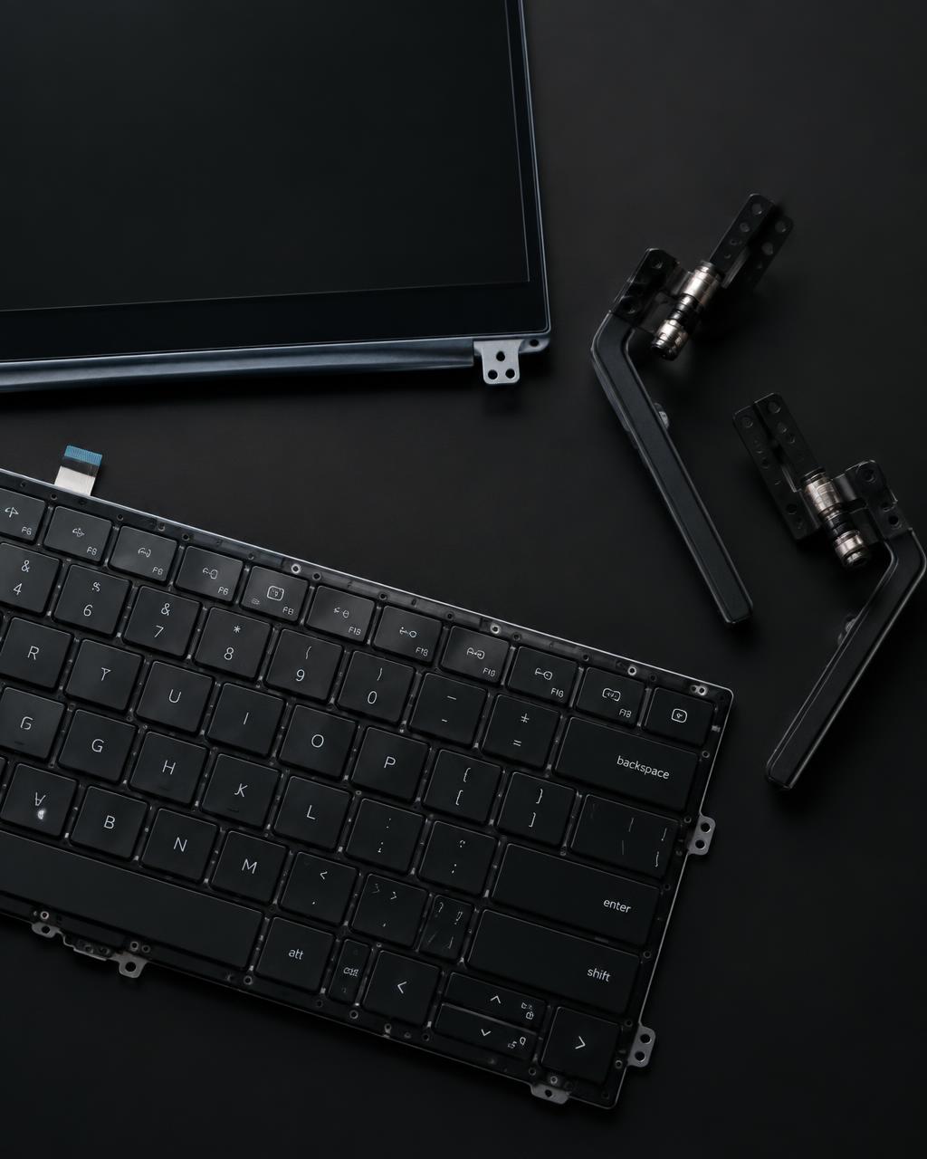 Laptop screen assembly, keyboard and hinge components