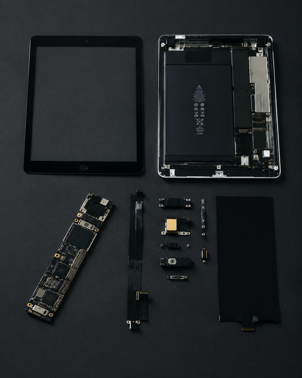 Tablet digitiser panel and internal components laid out